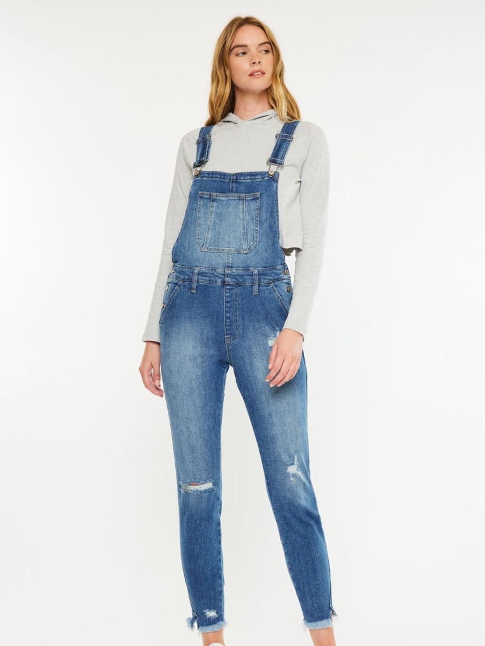 KanCan Katarina High Rise Ankle Skinny Distressed Blue Denim Overall Size XL